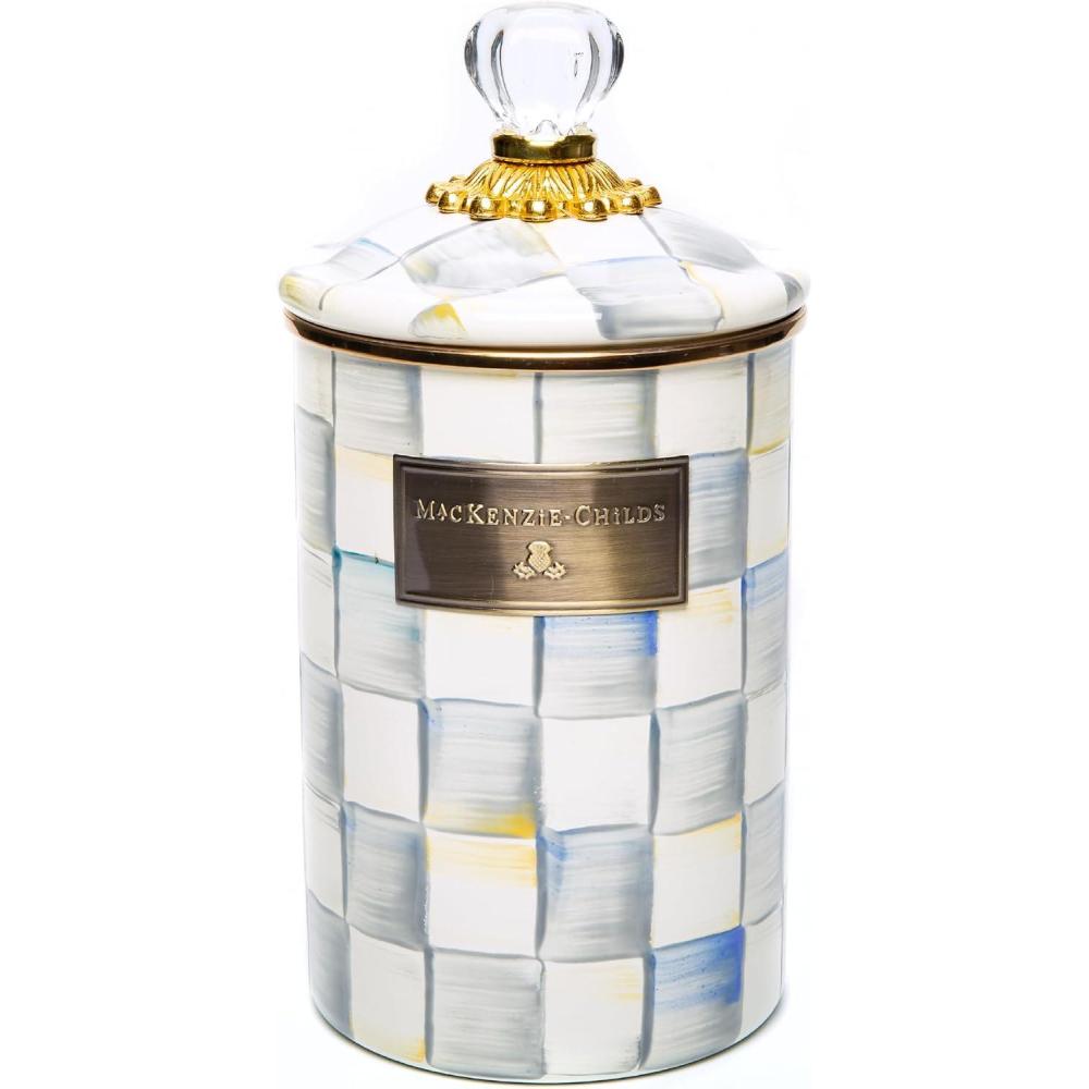 image:imageMACKENZIECHILDS Enamel Canister Kitchen Storage Container with Lid Large 64Ounce Capacity LightBlueandWhite Sky CheckSterling Check