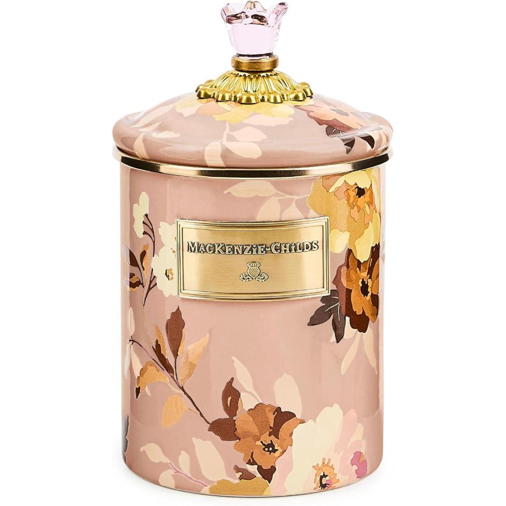 image:imageMACKENZIECHILDS Enamel Canister Kitchen Storage Container with Lid Medium 48Ounce Capacity Wild Rose MauveMauve Wild Rose