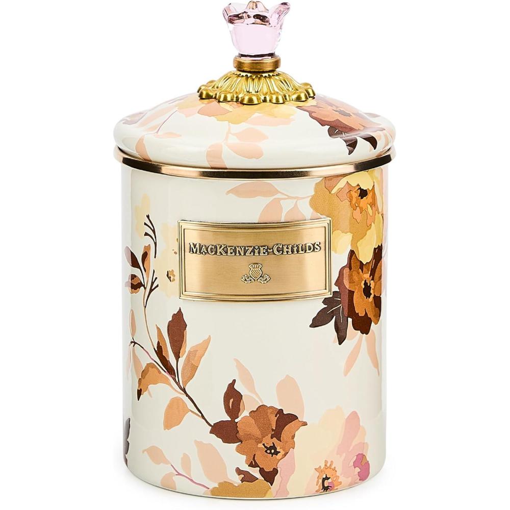 image:imageMACKENZIECHILDS Enamel Canister Kitchen Storage Container with Lid Medium 48Ounce Capacity Wild Rose MauveWhite Wild Rose