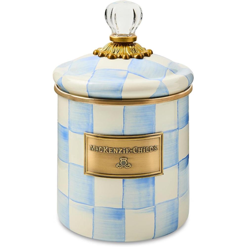 image:imageMACKENZIECHILDS Enamel Canister Kitchen Storage Container with Lid Small 38Ounce Capacity LightBlueandWhite Sky CheckSky Check