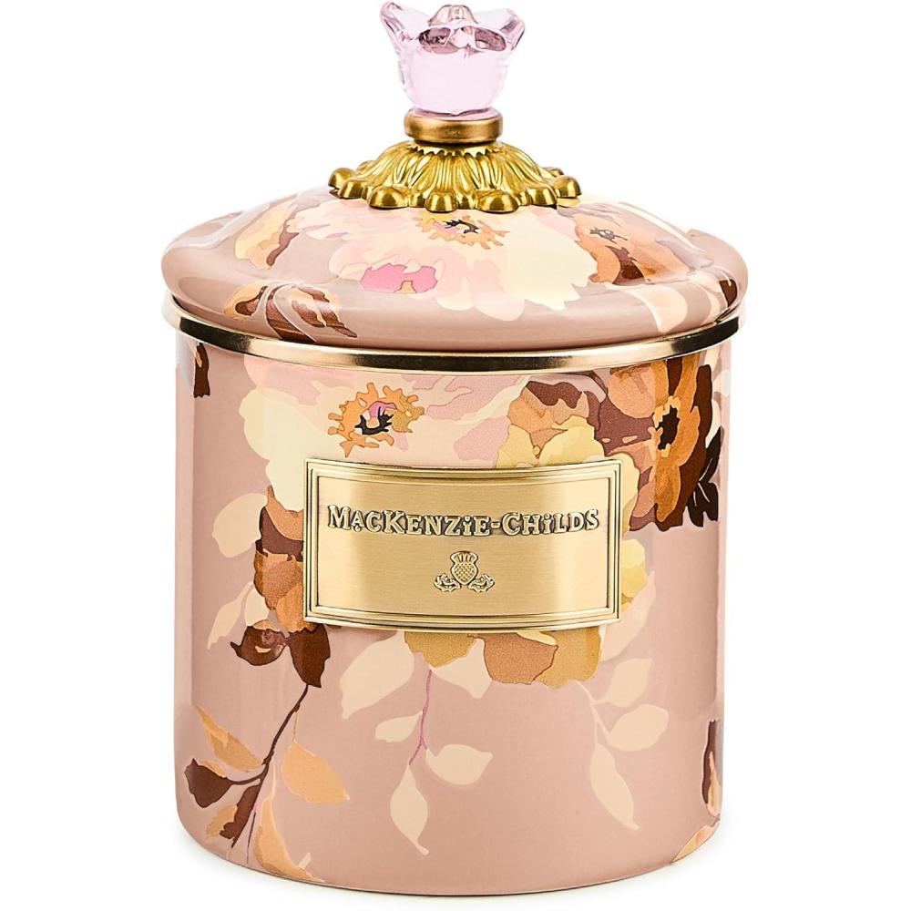 image:imageMACKENZIECHILDS Enamel Canister Kitchen Storage Container with Lid Small 38Ounce Capacity Wild Rose MauveMauve Wild Rose