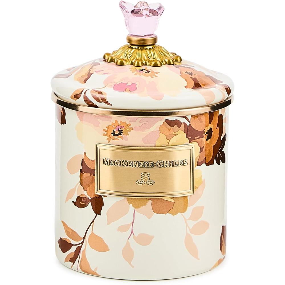 image:imageMACKENZIECHILDS Enamel Canister Kitchen Storage Container with Lid Small 38Ounce Capacity Wild Rose MauveWhite Wild Rose