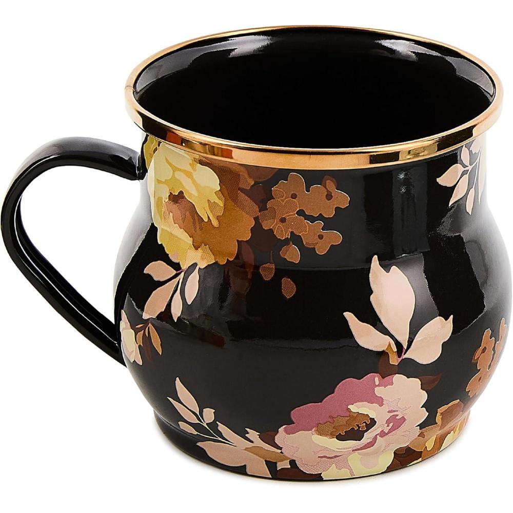 image:imageMACKENZIECHILDS Enamel Mug Cute Enamelware Tea or Coffee Mug 16 Ounces Wild Rose SlateBrown Wild Rose