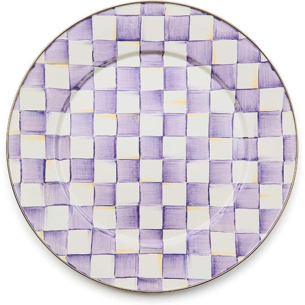 image:imageMACKENZIECHILDS Enamel Serving Platter Decorative Serving Platter for Food 16 Inches Wild Rose MauveViolet Check