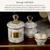 MACKENZIE-CHILDS Enamel Canister, Kitchen Storage Container with Lid, Demi, 24-Ounce Capacity, Light-Blue-and-White Sky Check(Sky Check)