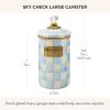 MACKENZIE-CHILDS Enamel Canister, Kitchen Storage Container with Lid, Large, 64-Ounce Capacity, Light-Blue-and-White Sky Check(Sky Check)