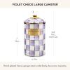 MACKENZIE-CHILDS Enamel Canister, Kitchen Storage Container with Lid, Large, 64-Ounce Capacity, Light-Blue-and-White Sky Check(Violet Check)