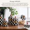 MACKENZIE-CHILDS Enamel Canister, Kitchen Storage Container with Lid, Medium, 48-Ounce Capacity, Light-Blue-and-White Sky Check(Courtly Check)