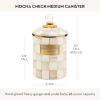 MACKENZIE-CHILDS Enamel Canister, Kitchen Storage Container with Lid, Medium, 48-Ounce Capacity, Light-Blue-and-White Sky Check(Mocha Check)