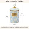 MACKENZIE-CHILDS Enamel Canister, Kitchen Storage Container with Lid, Medium, 48-Ounce Capacity, Light-Blue-and-White Sky Check(Sky Check)