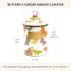 MACKENZIE-CHILDS Enamel Canister, Kitchen Storage Container with Lid, Medium, 48-Ounce Capacity, Wild Rose Mauve(Butterfly Garden)