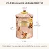 MACKENZIE-CHILDS Enamel Canister, Kitchen Storage Container with Lid, Medium, 48-Ounce Capacity, Wild Rose Mauve(Mauve Wild Rose)