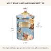 MACKENZIE-CHILDS Enamel Canister, Kitchen Storage Container with Lid, Medium, 48-Ounce Capacity, Wild Rose Mauve(Slate Wild Rose)