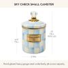 MACKENZIE-CHILDS Enamel Canister, Kitchen Storage Container with Lid, Small, 38-Ounce Capacity, Light-Blue-and-White Sky Check(Sky Check)
