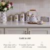 MACKENZIE-CHILDS Enamel Canister, Kitchen Storage Container with Lid, Small, 38-Ounce Capacity, Light-Blue-and-White Sky Check(Violet Check)