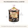 MACKENZIE-CHILDS Enamel Canister, Kitchen Storage Container with Lid, Small, 38-Ounce Capacity, Wild Rose Mauve(Brown Wild Rose)