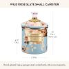 MACKENZIE-CHILDS Enamel Canister, Kitchen Storage Container with Lid, Small, 38-Ounce Capacity, Wild Rose Mauve(Slate Wild Rose)