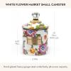 MACKENZIE-CHILDS Enamel Canister, Kitchen Storage Container with Lid, Small, 38-Ounce Capacity, Wild Rose Mauve(White Flower Market)