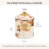 MACKENZIE-CHILDS Enamel Canister, Kitchen Storage Container with Lid, Small, 38-Ounce Capacity, Wild Rose Mauve(White Wild Rose)