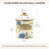 MACKENZIE-CHILDS Enamel Canister, Kitchen Storage Container with Lid, Small, 38-Ounce Capacity, Wild Rose Mauve(Yellow Wildflower)