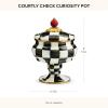 MACKENZIE-CHILDS Enamel Curiosity Pot, Decorative Container for Home Decor, Light-Blue-and-White Sky Check(Courtly Check)