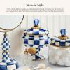 MACKENZIE-CHILDS Enamel Curiosity Pot, Decorative Container for Home Decor, Light-Blue-and-White Sky Check(Royal Check)