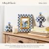 MACKENZIE-CHILDS Enamel Curiosity Pot, Decorative Container for Home Decor, Light-Blue-and-White Sky Check(Royal Check)