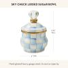 MACKENZIE-CHILDS Enamel Lidded Sugar Bowl, Small Serving Bowl with Lid, 10-Ounce Capacity, Light-Blue-and-White Sky Check(Sky Check)