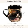 MACKENZIE-CHILDS Enamel Mug, Cute Enamelware Tea or Coffee Mug, 16 Ounces, Wild Rose Slate(Brown Wild Rose)