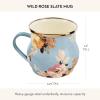 MACKENZIE-CHILDS Enamel Mug, Cute Enamelware Tea or Coffee Mug, 16 Ounces, Wild Rose Slate(Slate Wild Rose)