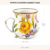 MACKENZIE-CHILDS Enamel Mug, Cute Enamelware Tea or Coffee Mug, 16 Ounces, Wild Rose Slate(White Flower Market)