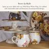 MACKENZIE-CHILDS Enamel Mug, Cute Enamelware Tea or Coffee Mug, 16 Ounces, Wild Rose Slate(White Wild Rose)