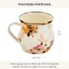 MACKENZIE-CHILDS Enamel Mug, Cute Enamelware Tea or Coffee Mug, 16 Ounces, Wild Rose Slate(White Wild Rose)