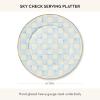 MACKENZIE-CHILDS Enamel Serving Platter, Decorative Serving Platter for Food, 16 Inches, Wild Rose Mauve(Sky Check)
