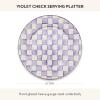 MACKENZIE-CHILDS Enamel Serving Platter, Decorative Serving Platter for Food, 16 Inches, Wild Rose Mauve(Violet Check)