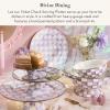 MACKENZIE-CHILDS Enamel Serving Platter, Decorative Serving Platter for Food, 16 Inches, Wild Rose Mauve(Violet Check)