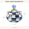 MACKENZIE-CHILDS Enamel Squashed Pot, Enamelware Storage Canister with Lid, 20-Ounce Capacity, Light-Blue-and-White Sky Check(Royal Check)