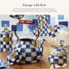 MACKENZIE-CHILDS Enamel Squashed Pot, Enamelware Storage Canister with Lid, 20-Ounce Capacity, Light-Blue-and-White Sky Check(Royal Check)