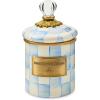 MACKENZIE-CHILDS Enamel Canister, Kitchen Storage Container with Lid, Demi, 24-Ounce Capacity, Light-Blue-and-White Sky Check(Sky Check)