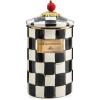 MACKENZIE-CHILDS Enamel Canister, Kitchen Storage Container with Lid, Large, 64-Ounce Capacity, Light-Blue-and-White Sky Check(Courtly Check)