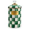 MACKENZIE-CHILDS Enamel Canister, Kitchen Storage Container with Lid, Large, 64-Ounce Capacity, Light-Blue-and-White Sky Check(Emerald Check)