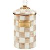 MACKENZIE-CHILDS Enamel Canister, Kitchen Storage Container with Lid, Large, 64-Ounce Capacity, Light-Blue-and-White Sky Check(Mocha Check)