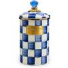 MACKENZIE-CHILDS Enamel Canister, Kitchen Storage Container with Lid, Large, 64-Ounce Capacity, Light-Blue-and-White Sky Check(Royal Check)