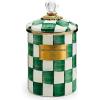 MACKENZIE-CHILDS Enamel Canister, Kitchen Storage Container with Lid, Medium, 48-Ounce Capacity, Light-Blue-and-White Sky Check(Emerald Check)