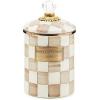 MACKENZIE-CHILDS Enamel Canister, Kitchen Storage Container with Lid, Medium, 48-Ounce Capacity, Light-Blue-and-White Sky Check(Mocha Check)