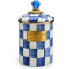 MACKENZIE-CHILDS Enamel Canister, Kitchen Storage Container with Lid, Medium, 48-Ounce Capacity, Light-Blue-and-White Sky Check(Royal Check)
