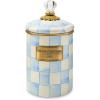 MACKENZIE-CHILDS Enamel Canister, Kitchen Storage Container with Lid, Medium, 48-Ounce Capacity, Light-Blue-and-White Sky Check(Sky Check)