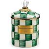 MACKENZIE-CHILDS Enamel Canister, Kitchen Storage Container with Lid, Small, 38-Ounce Capacity, Light-Blue-and-White Sky Check(Emerald Check)