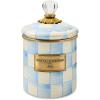 MACKENZIE-CHILDS Enamel Canister, Kitchen Storage Container with Lid, Small, 38-Ounce Capacity, Light-Blue-and-White Sky Check(Sky Check)