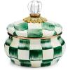 MACKENZIE-CHILDS Enamel Squashed Pot, Enamelware Storage Canister with Lid, 20-Ounce Capacity, Light-Blue-and-White Sky Check(Emerald Check)